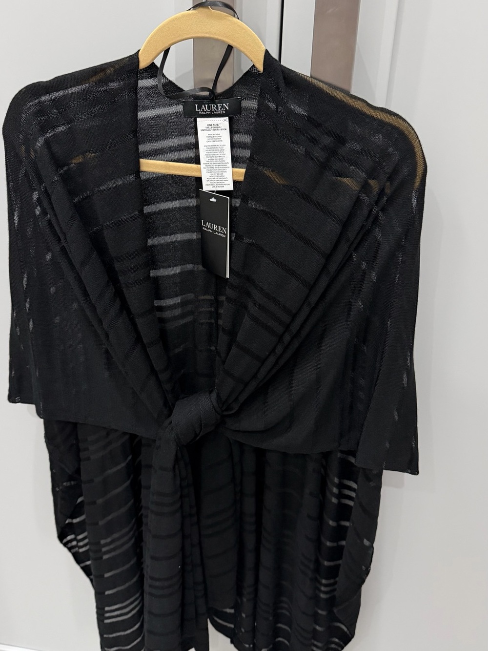 Lauren Ralph Lauren Black Sheer Striped Tie-Front Jacket